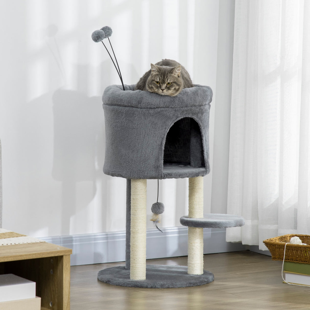 easycomfort easycomfort albero tiragraffi per gatti con casetta e lettino pali in sisal e palline 44 5x44 5x73 5cm grigio