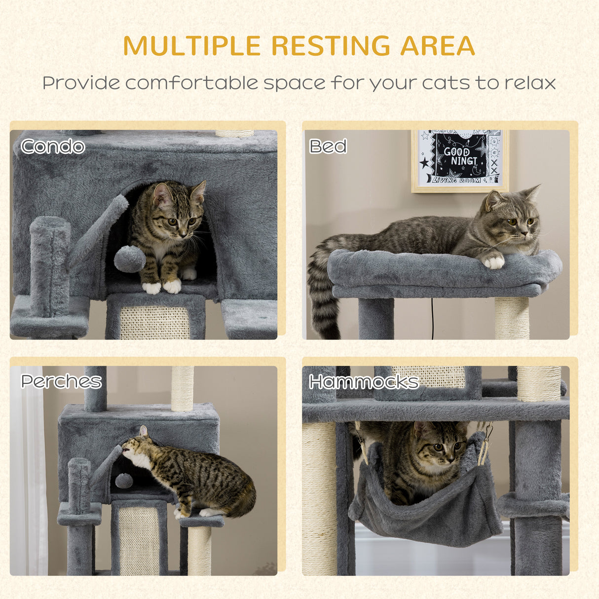 easycomfort easycomfort albero tiragraffi per gatti con pali in sisal casetta lettino e amache 48x48x140cm grigio