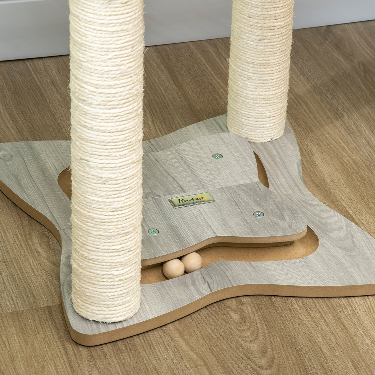easycomfort easycomfort tiragraffi per gatti con amaca in peluche base in legno con gioco e pali in sisal 53.55x53.5x66cm grigio