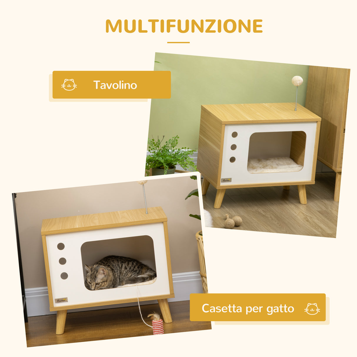 easycomfort easycomfort casetta per gatti in truciolato a forma di televisore con cuscino e pallina giocattolo 50x28x43 cm