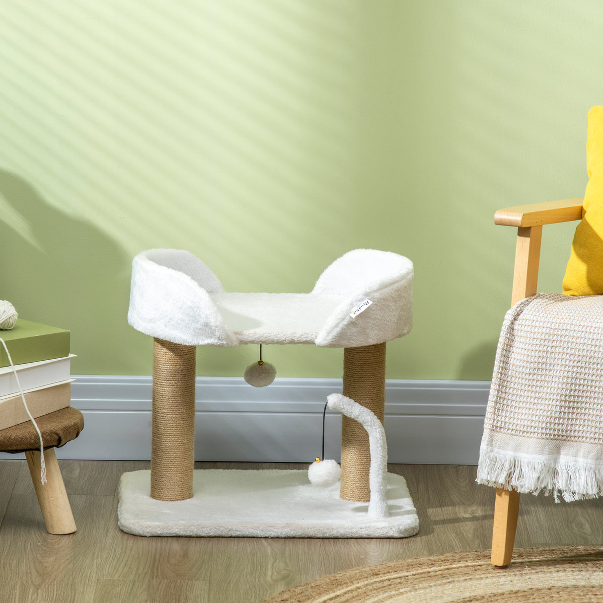 easycomfort easycomfort torre per gatti max 5kg in truciolato con tiragraffi e palline giocattolo 48x38x42 cm giallo e bianco