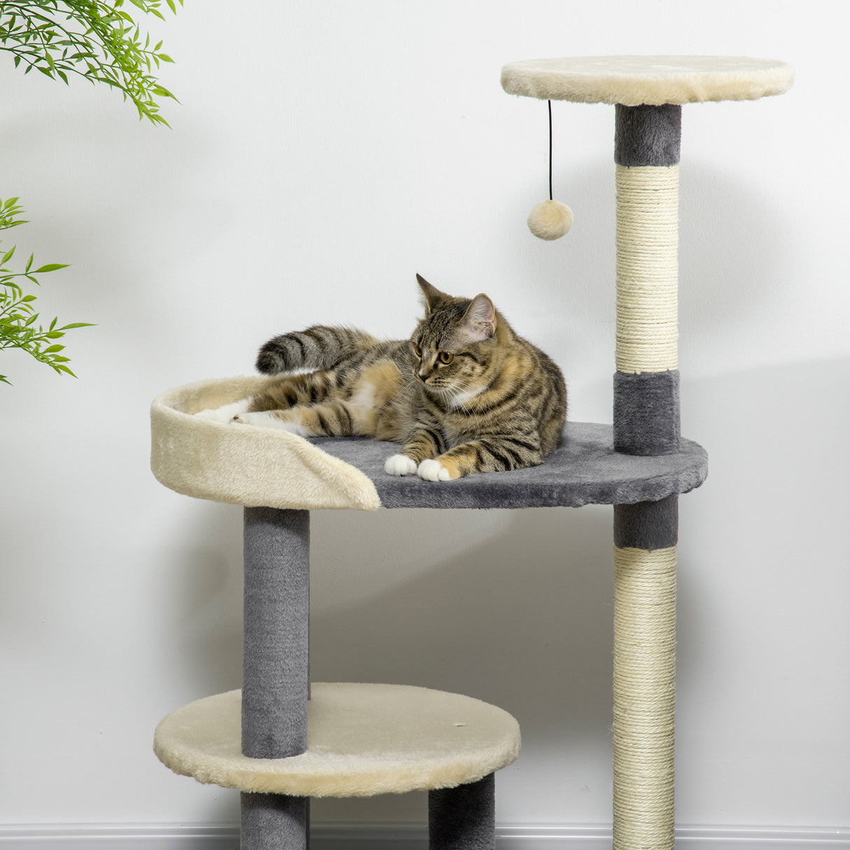 easycomfort easycomfort albero tiragraffi per gatti a 3 livelli con pali in sisal e altezza 105cm grigio