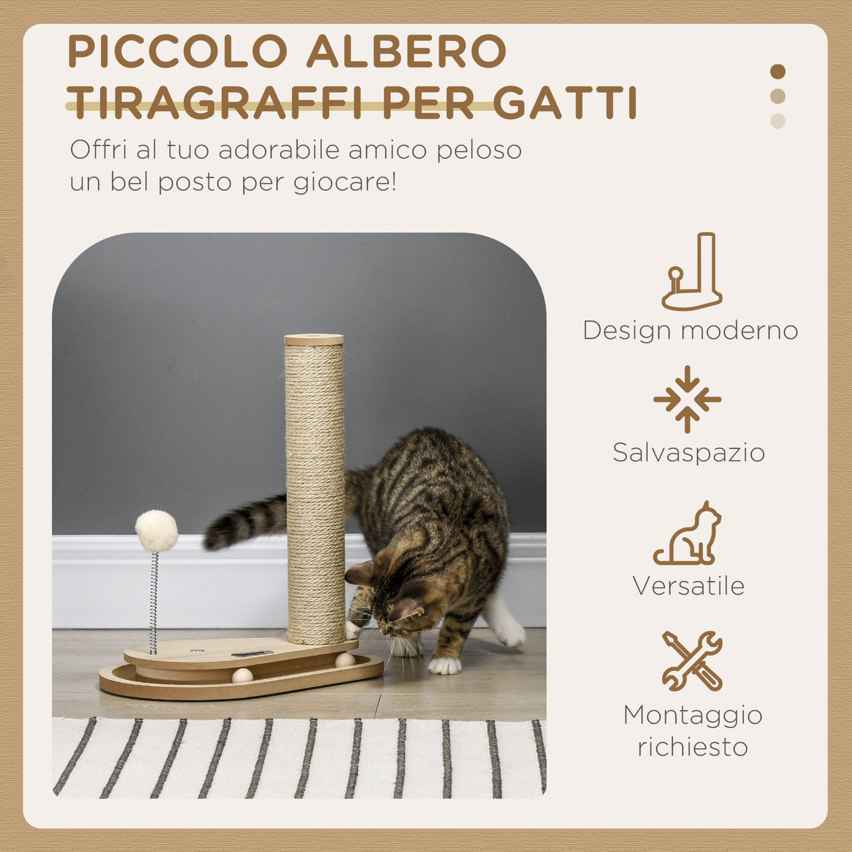 easycomfort easycomfort tiragraffi per gatti 4kg max in truciolato e iuta con palline da gioco incluse 35x23x40 cm color rovere