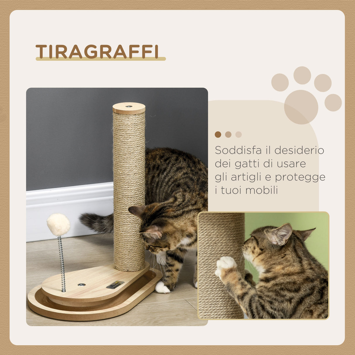 easycomfort easycomfort tiragraffi per gatti 4kg max in truciolato e iuta con palline da gioco incluse 35x23x40 cm color rovere