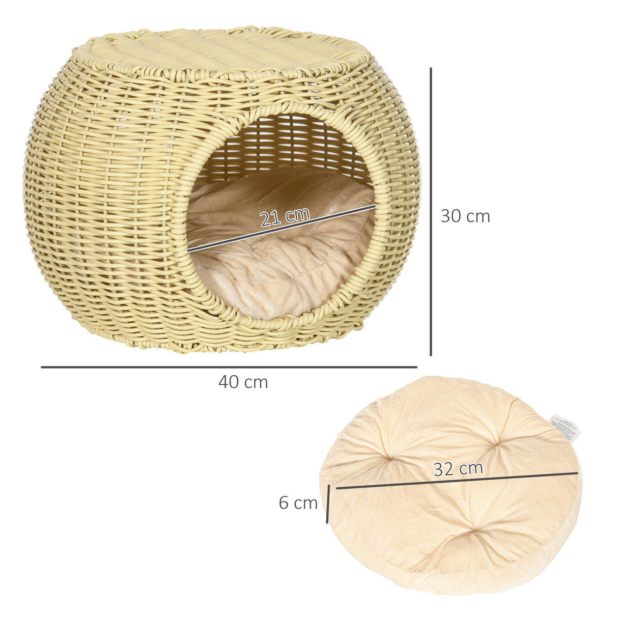 easycomfort easycomfort casetta per gatti a 2 livelli in rattan pe con cuscino lavabile 40x30 cm beige