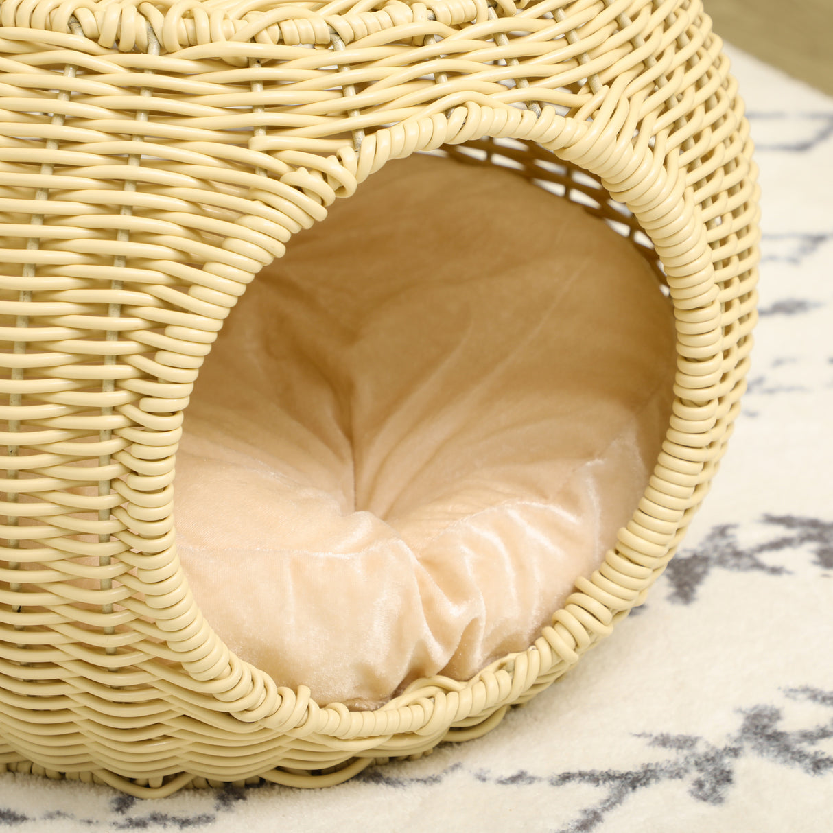 easycomfort easycomfort casetta per gatti a 2 livelli in rattan pe con cuscino lavabile 40x30 cm beige