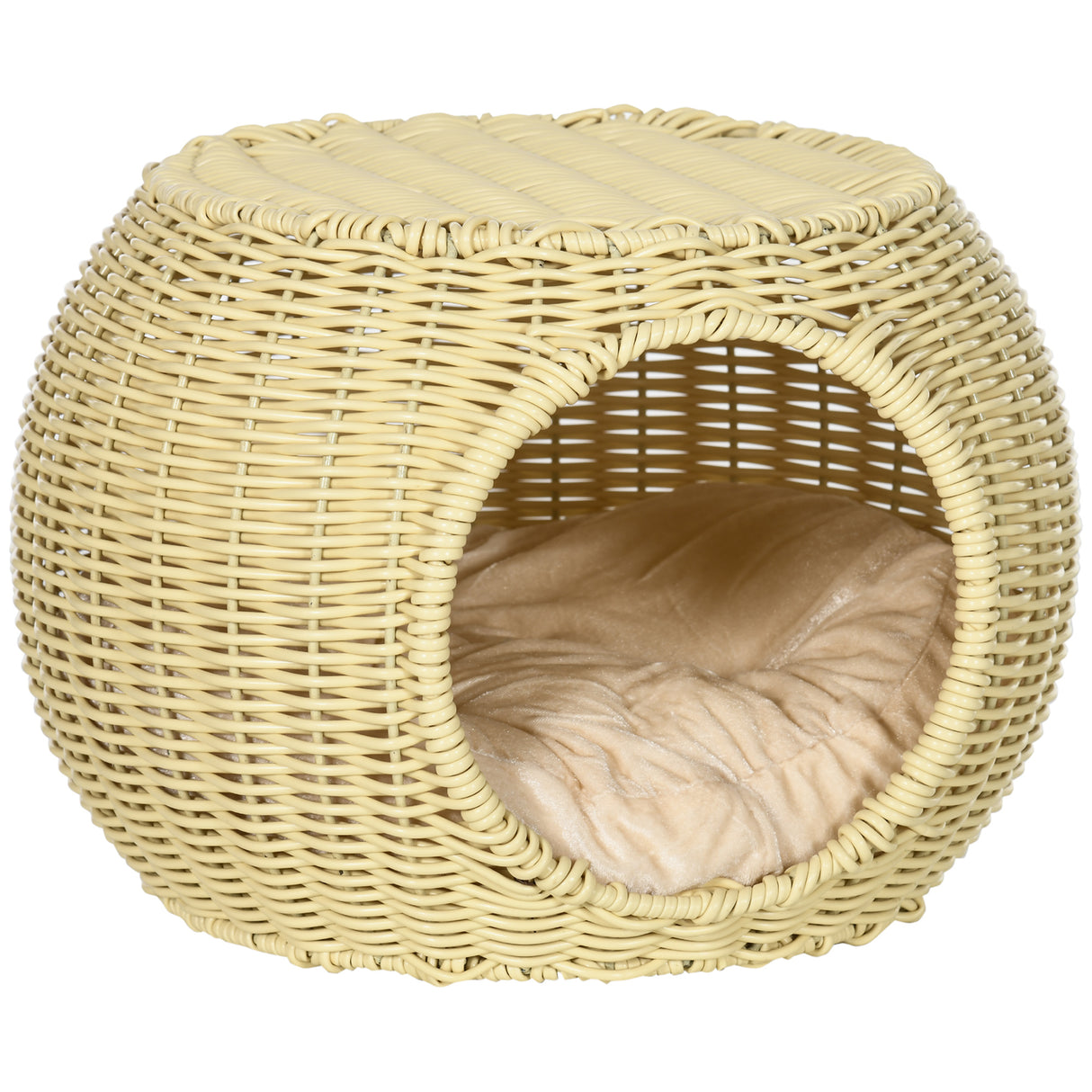easycomfort easycomfort casetta per gatti a 2 livelli in rattan pe con cuscino lavabile 40x30 cm beige