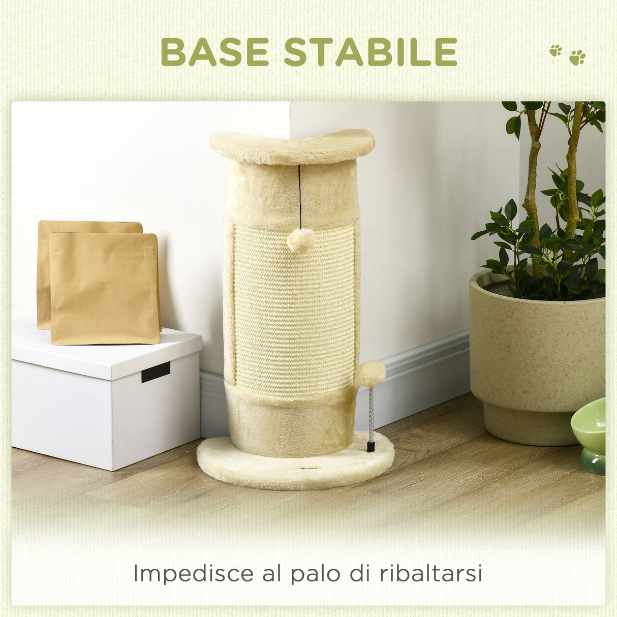 easycomfort easycomfort albero tiragraffi per gatti fino 5kg con 2 palline in sisal e peluche 34x25 5x58cm beige