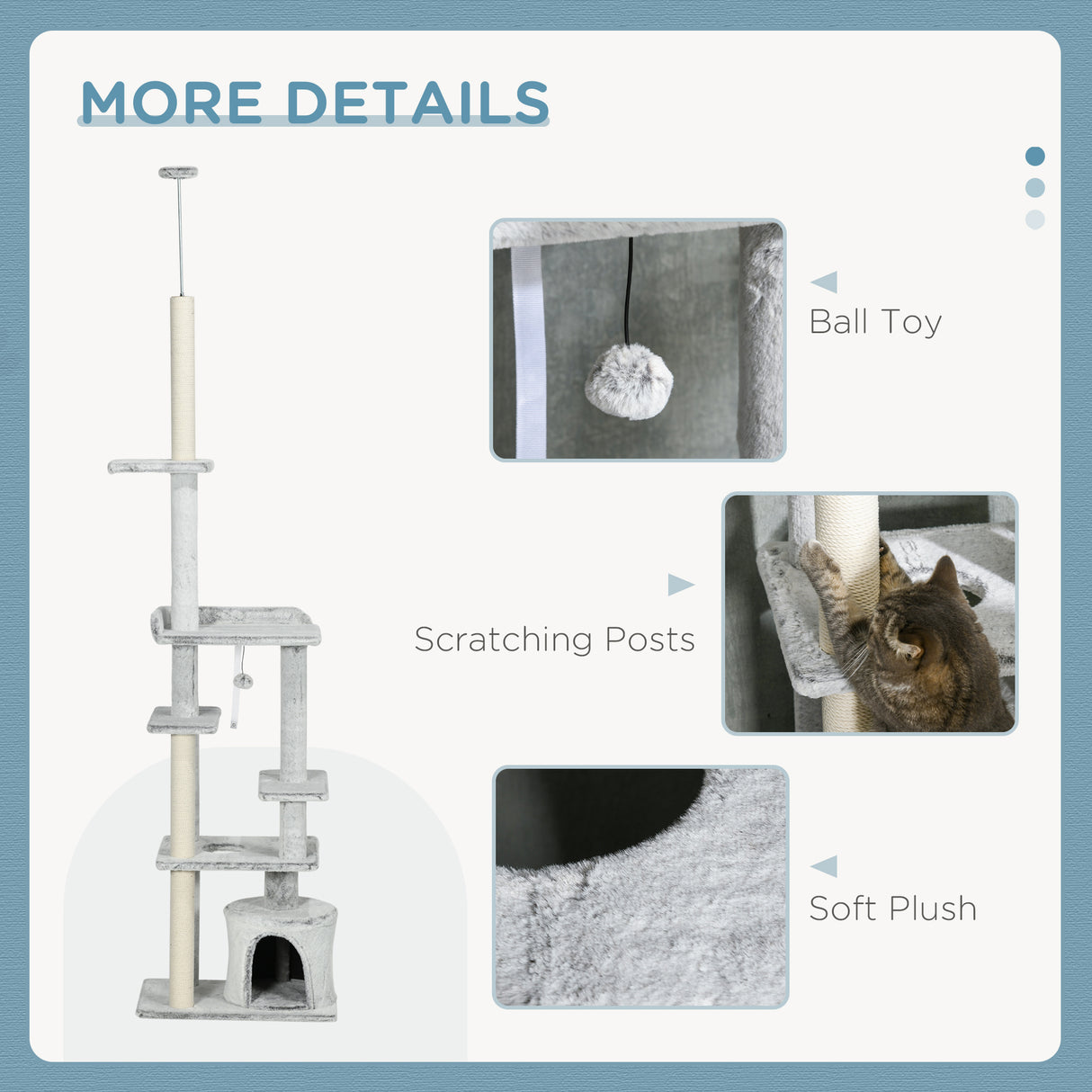 easycomfort easycomfort albero tiragraffi per gatti a soffitto con piattaforme e casetta 60x40x225 255cm grigio