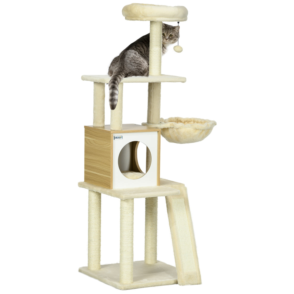 easycomfort easycomfort albero per gatti con casetta tiragraffi per gatti posatoio e paletto 48 5x48 5x141 5 cm beige