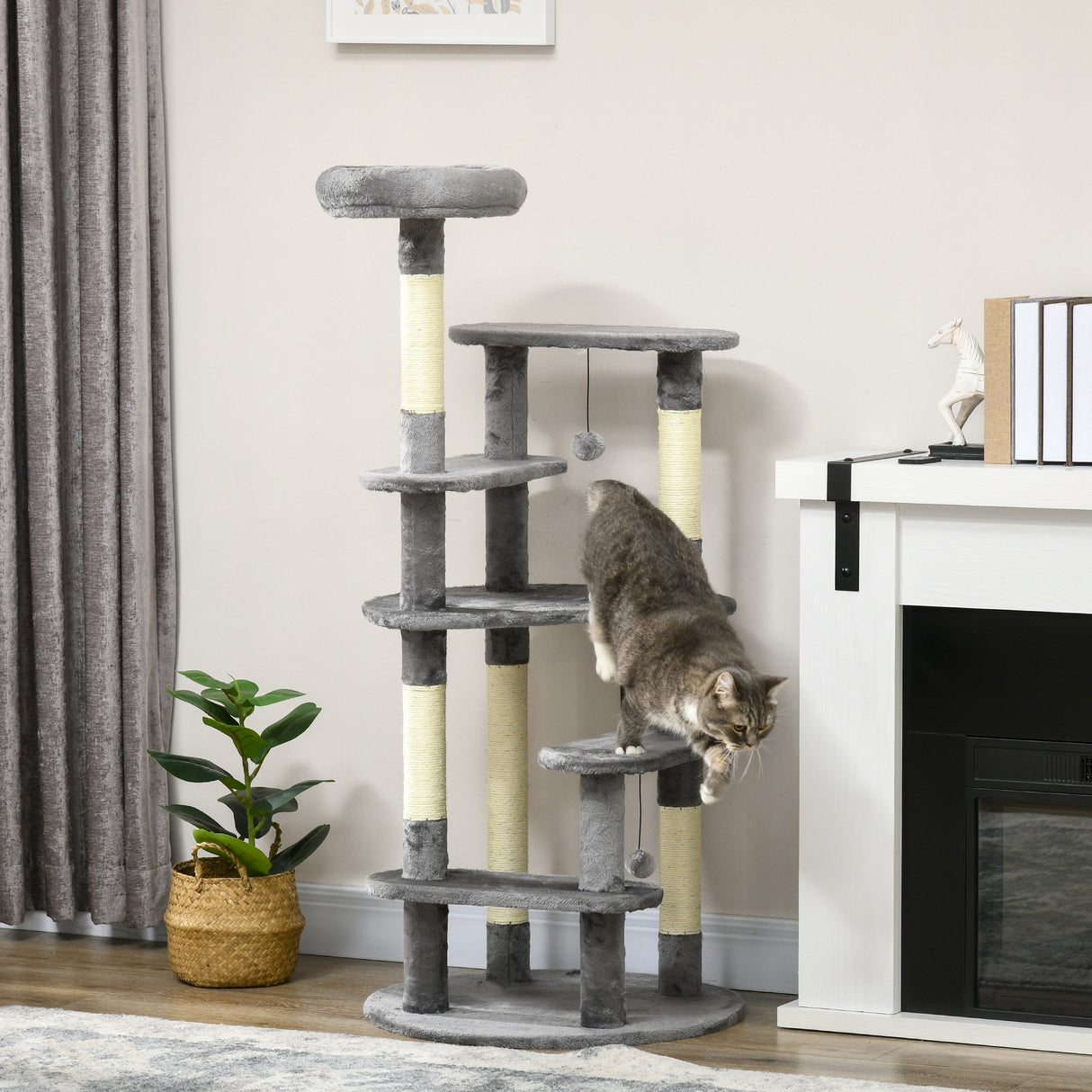 easycomfort easycomfort albero tiragraffi per gatti con pali in sisal lettino con cuscino e pallina 60x136cm grigio