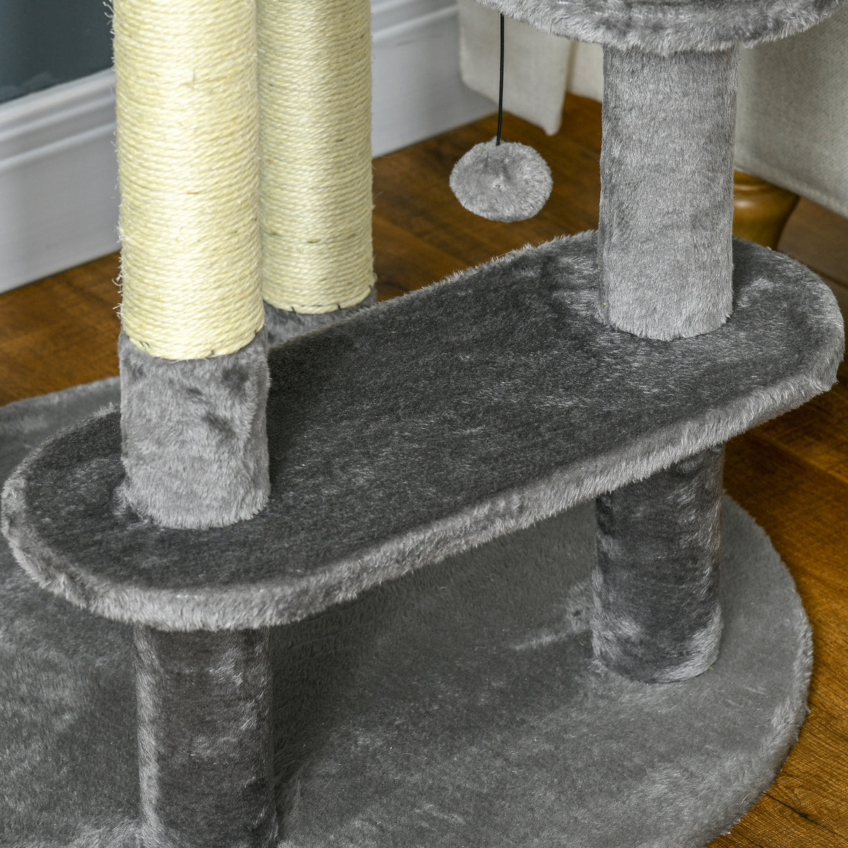 easycomfort easycomfort albero tiragraffi per gatti con pali in sisal lettino con cuscino e pallina 60x136cm grigio