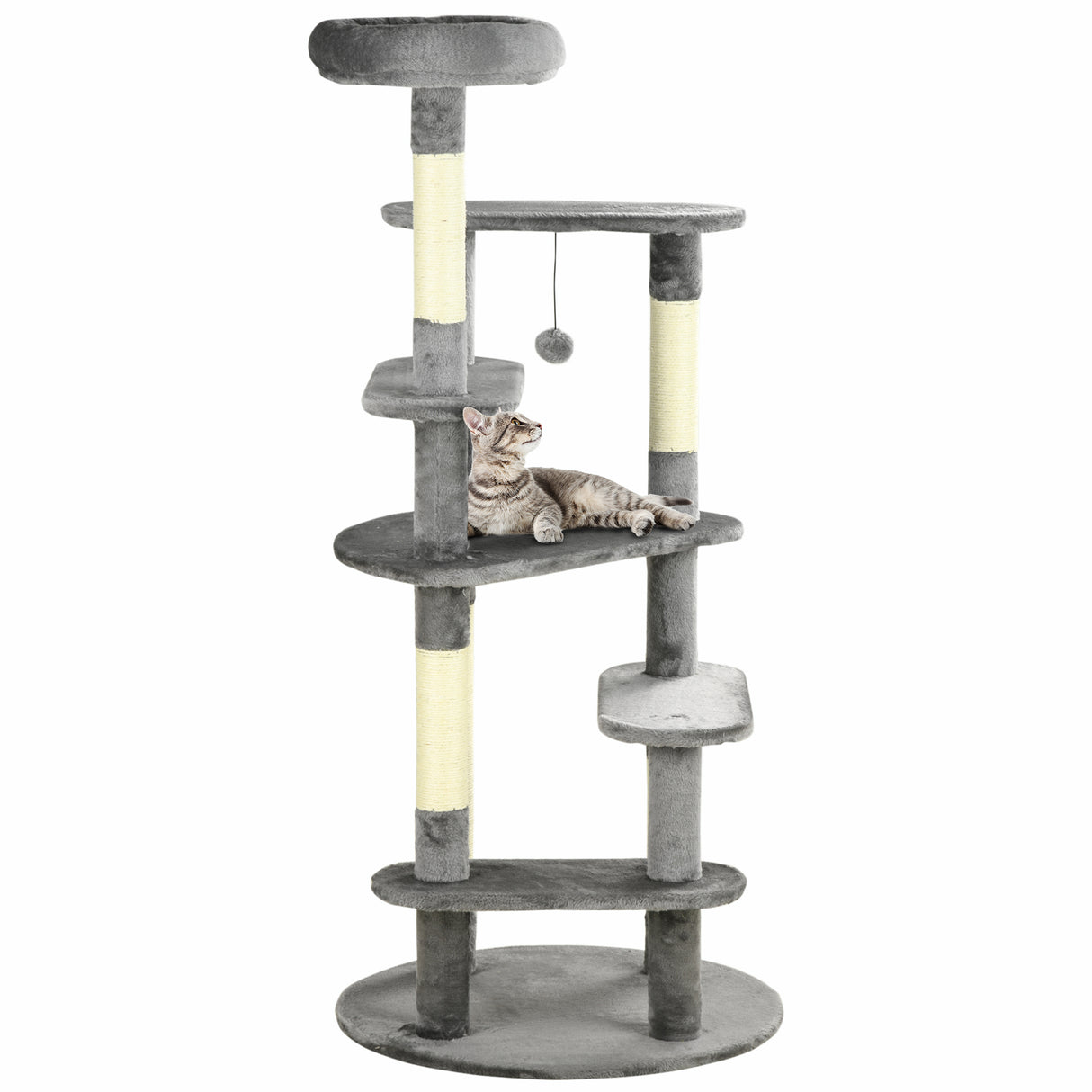 easycomfort easycomfort albero tiragraffi per gatti con pali in sisal lettino con cuscino e pallina 60x136cm grigio