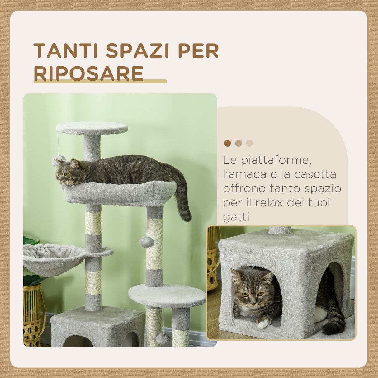 easycomfort easycomfort tiragraffi per gatti in truciolato con palo in sisal casetta e posatoi 65x30x104 cm grigio chiaro