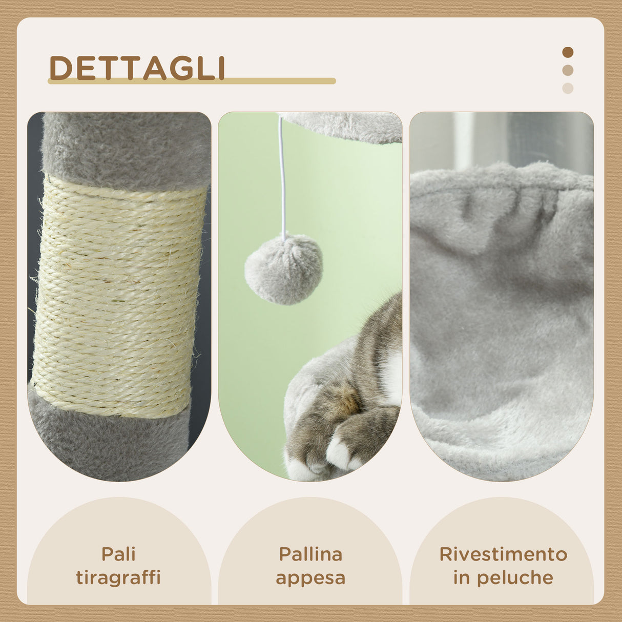 easycomfort easycomfort tiragraffi per gatti in truciolato con palo in sisal casetta e posatoi 65x30x104 cm grigio chiaro