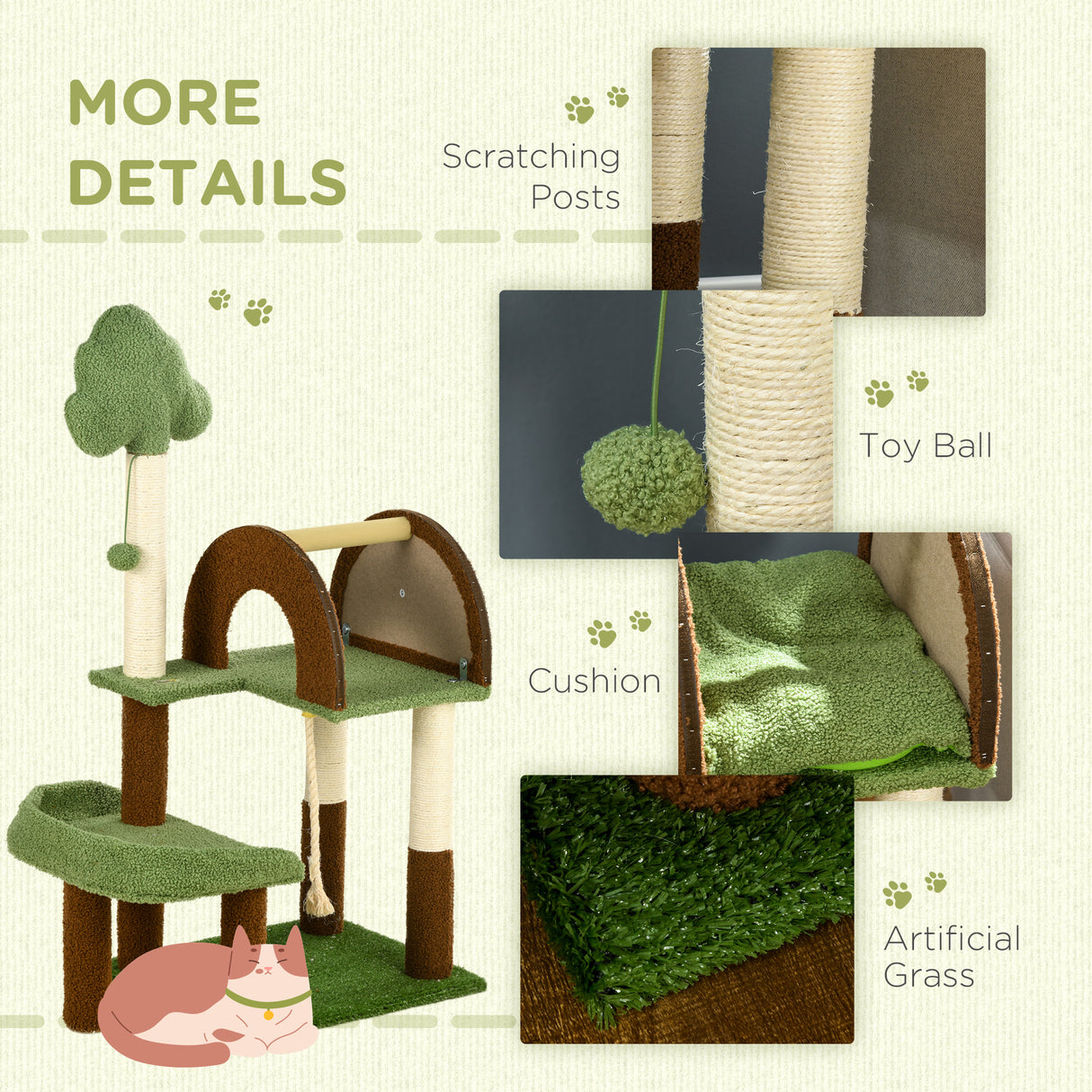 easycomfort easycomfort albero per gatti a tema foresta con casetta lettino tiragraffi e pallina 49x40x107 cm verde