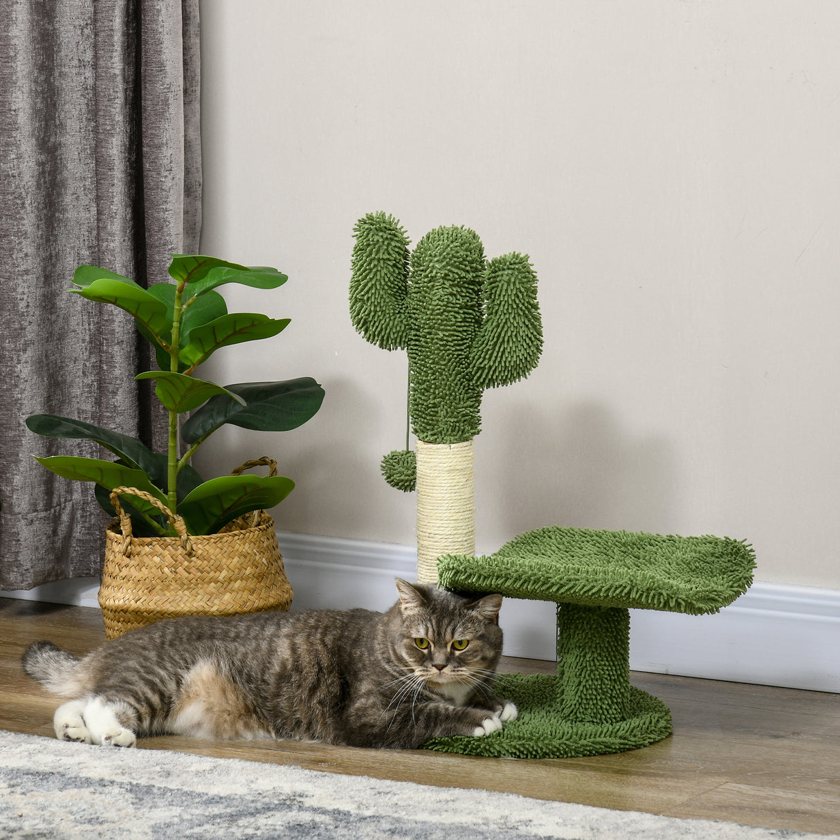easycomfort easycomfort albero per gatti a forma di cactus con tiragraffi e pallina da gioco 35x31x55 5 cm verde e bianco