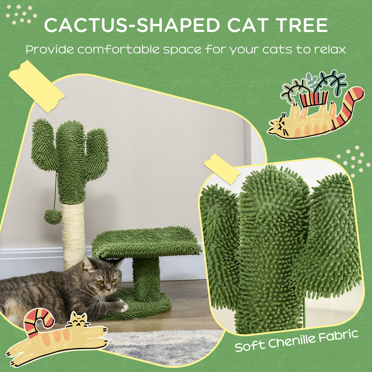 easycomfort easycomfort albero per gatti a forma di cactus con tiragraffi e pallina da gioco 35x31x55 5 cm verde e bianco