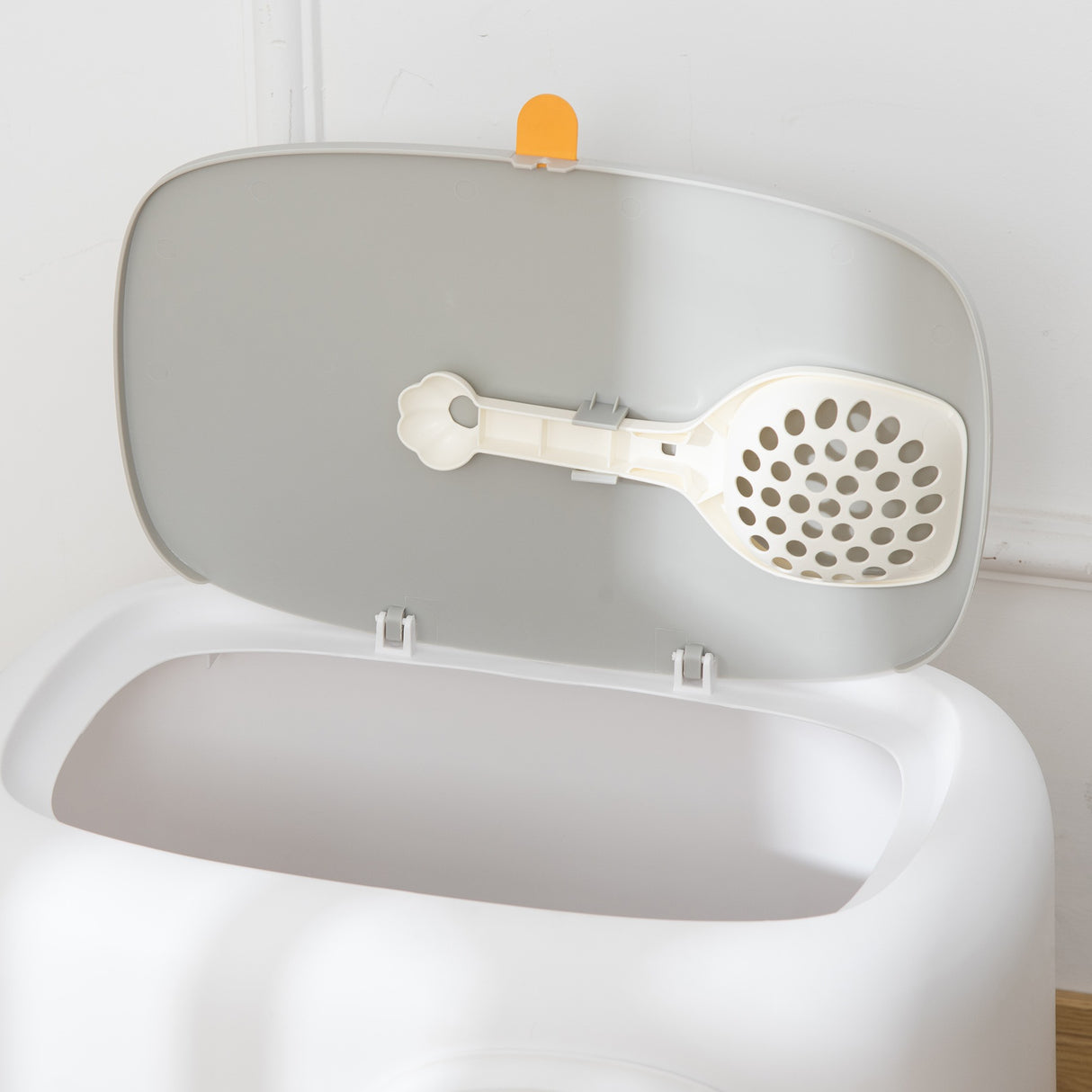 easycomfort easycomfort lettiera per gatti apribile in pp con paletta e coperchio inclusi 55x40x39cm bianca e grigia