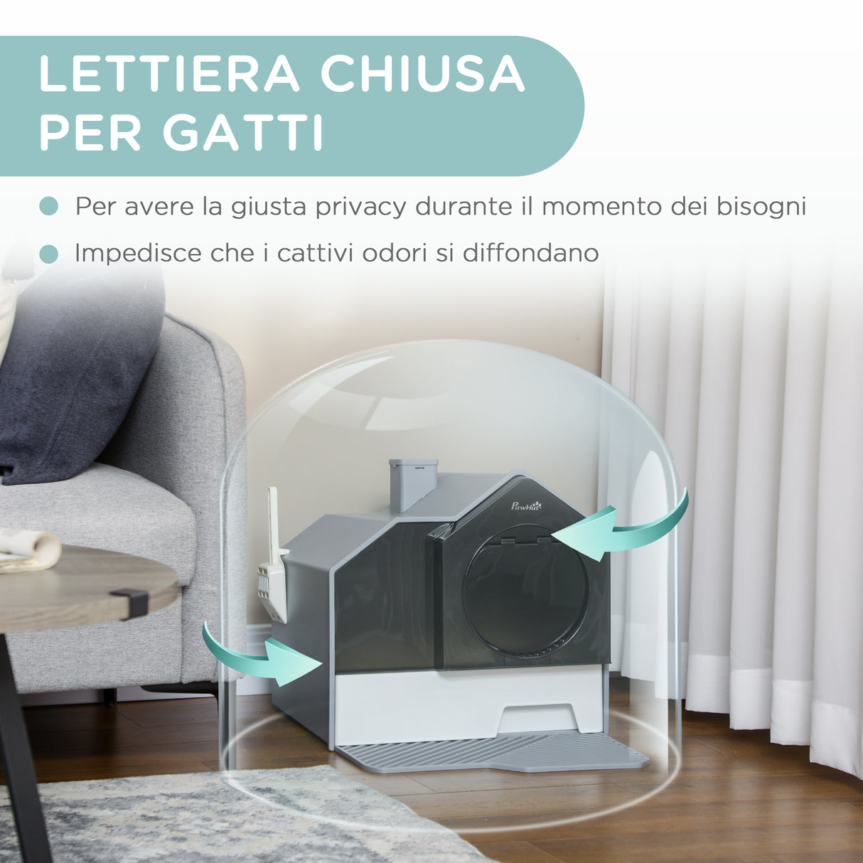 easycomfort easycomfort lettiera per gatti chiusa con vassoio estraibile tappetino e paletta inclusi 47x45x42cm grigio