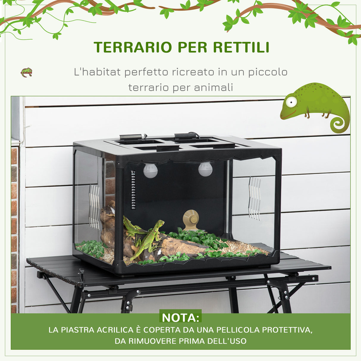 easycomfort easycomfort terrario per tartarughe di terra camaleonte iguana geco e rettili in vetro con termometro 18 34 nero