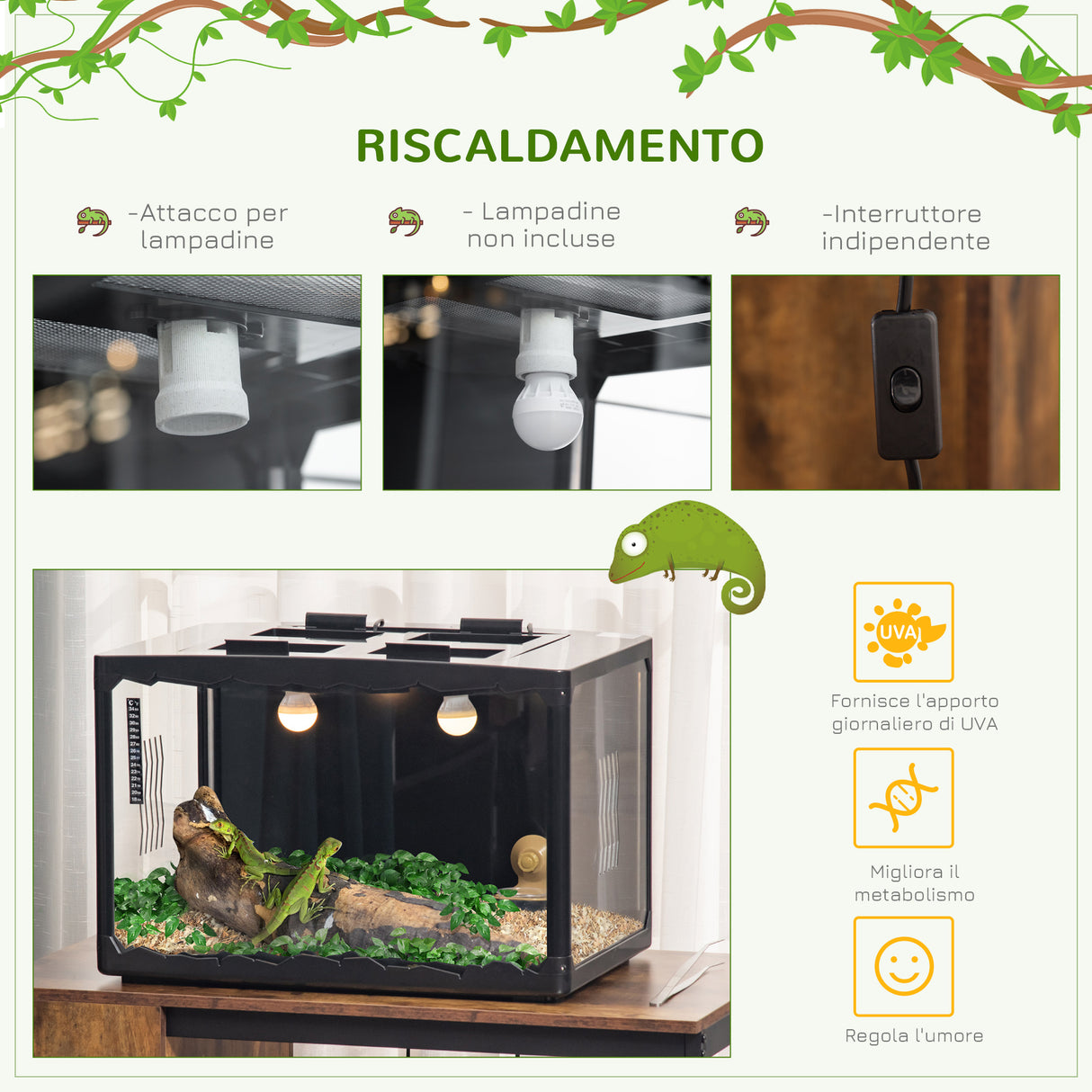 easycomfort easycomfort terrario per tartarughe di terra camaleonte iguana geco e rettili in vetro con termometro 18 34 nero