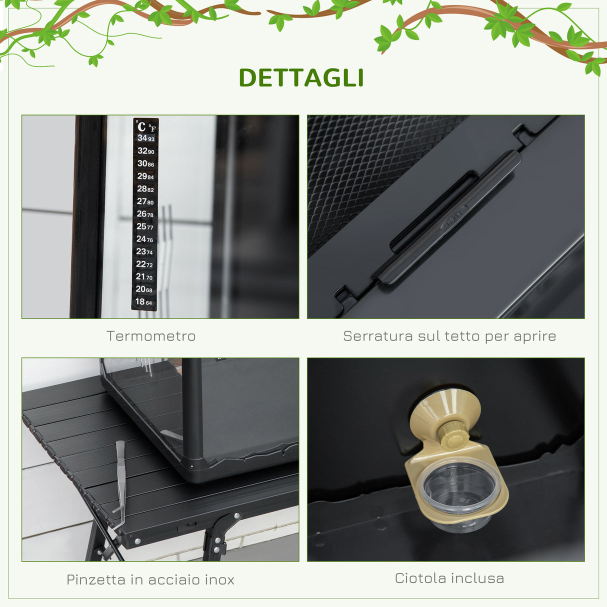 easycomfort easycomfort terrario per tartarughe di terra camaleonte iguana geco e rettili in vetro con termometro 18 34 nero