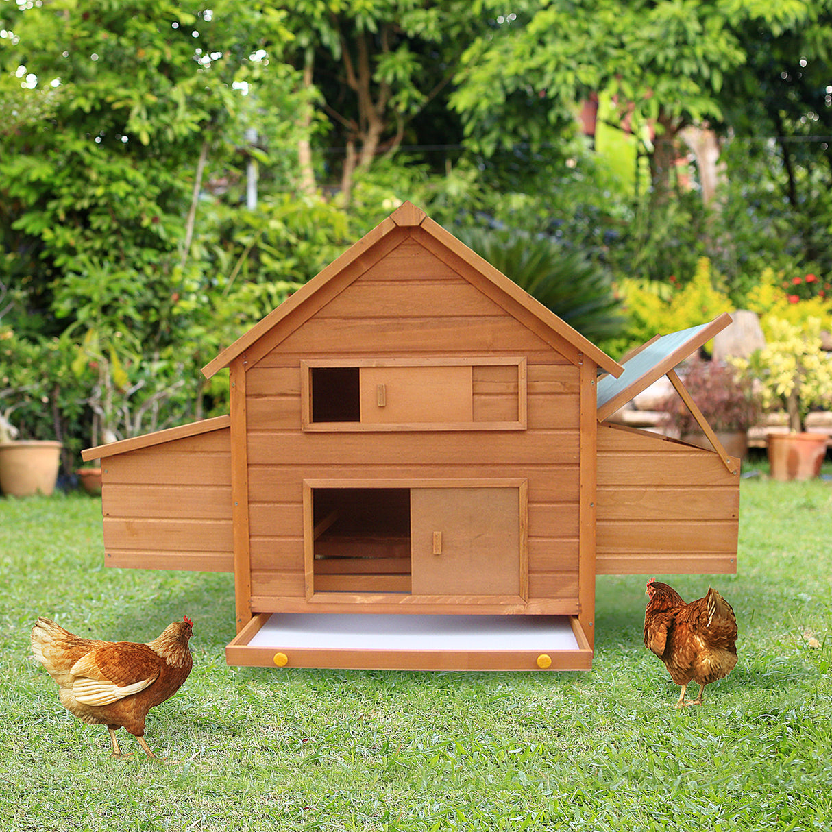easycomfort easycomfort pollaio da giardino gabbia per galline in abete legno e verde 160x98.5x107cm
