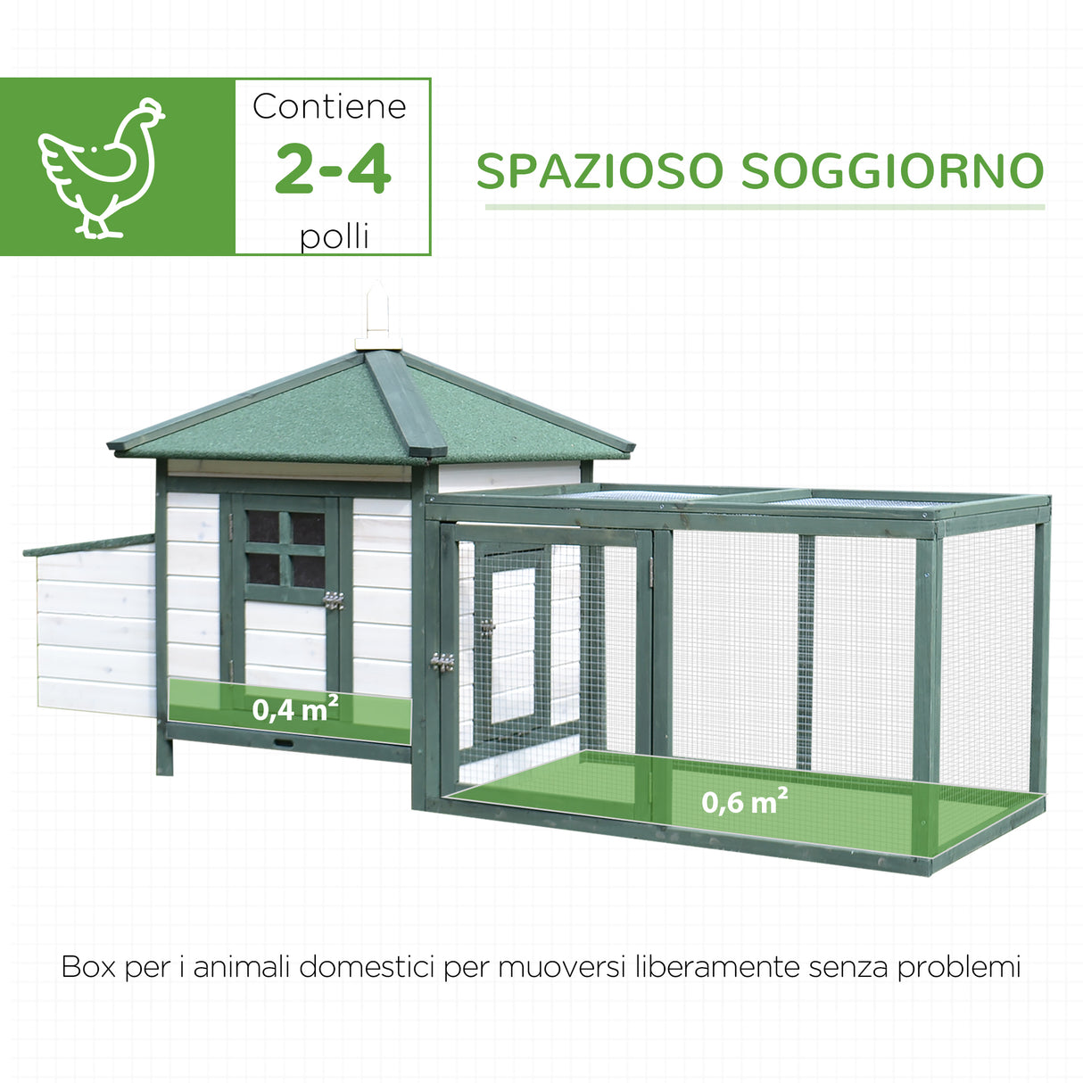 easycomfort easycomfort pollaio da giardino prefabbricato in legno 196x76x97cm biancoverde