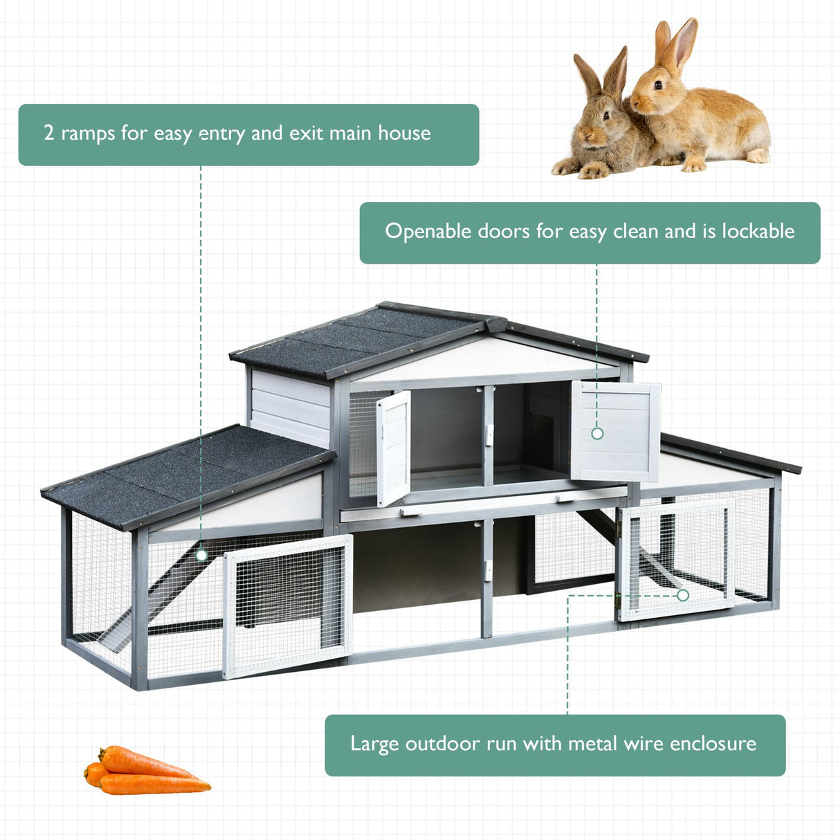 easycomfort easycomfort conigliera da esterno in legno gabbia per 2 3 conigli o roditori bianca ean 8055776912950