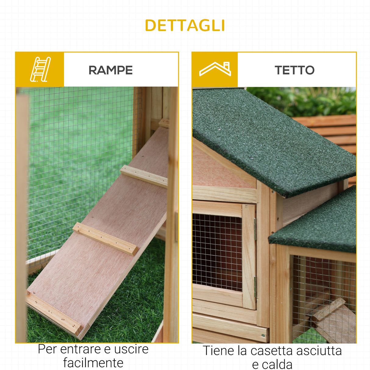 easycomfort easycomfort conigliera da giardino con corsa e rampe tetto impermeabile legno 210x45.5x84.5cm ean 8055776913957