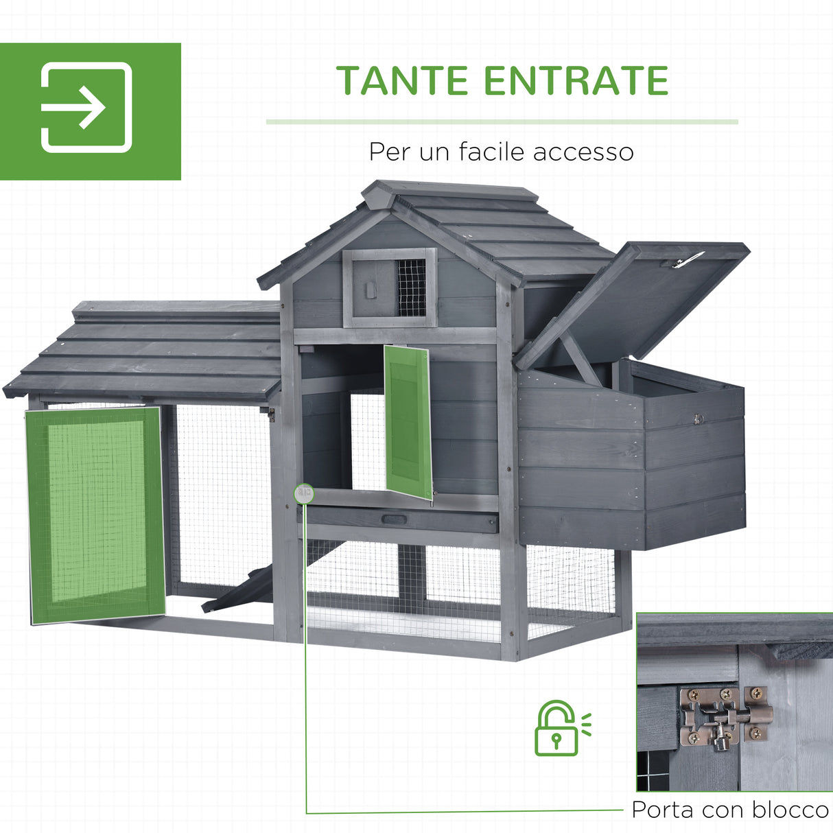 easycomfort easycomfort pollaio prefabbricato in legno per 2 galline con recinzione e nido per cova 150 5x54x87cm