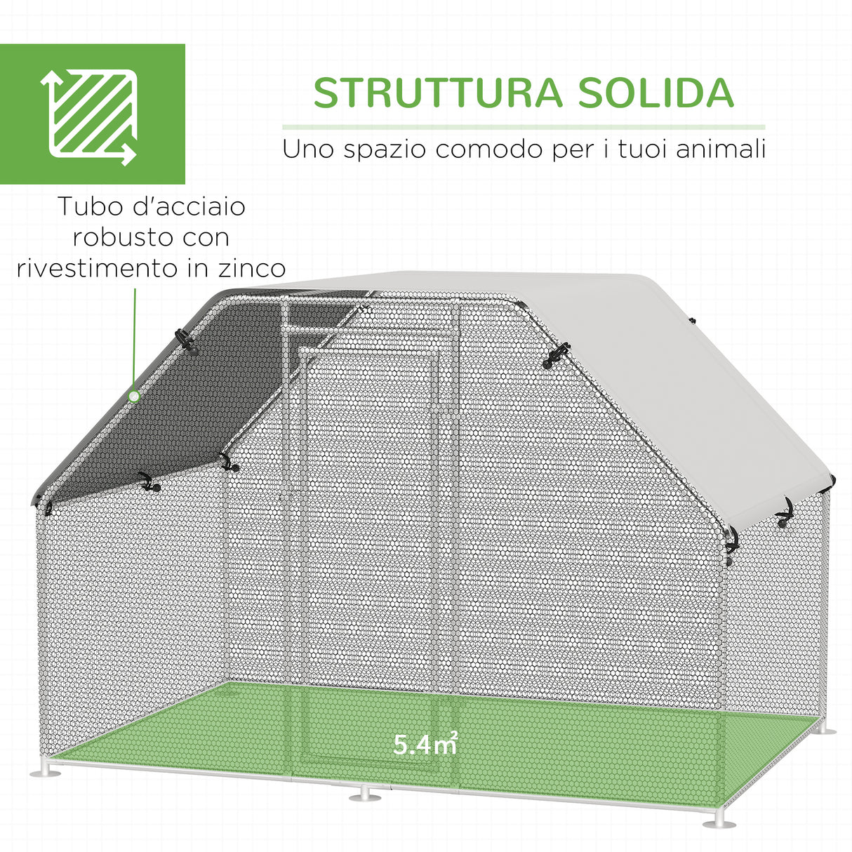 easycomfort easycomfort recinto gabbia per galline in metallo galvanizzato porta con blocco e sezione con copertura oxford grigio