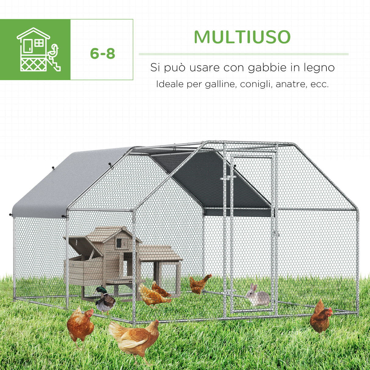 easycomfort easycomfort pollaio da giardino gabbia per esterno zincato con rete in plastica e copertura per animali w280d380h195cm