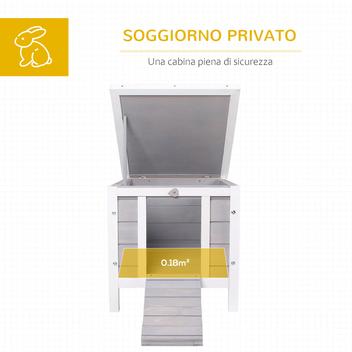 easycomfort easycomfort gabbia per conigli in legno da esterno con tetto in asfalto e rampa antiscivolo 42x51x43cm grigia