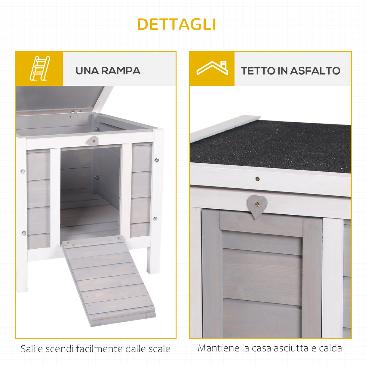 easycomfort easycomfort gabbia per conigli in legno da esterno con tetto in asfalto e rampa antiscivolo 42x51x43cm grigia