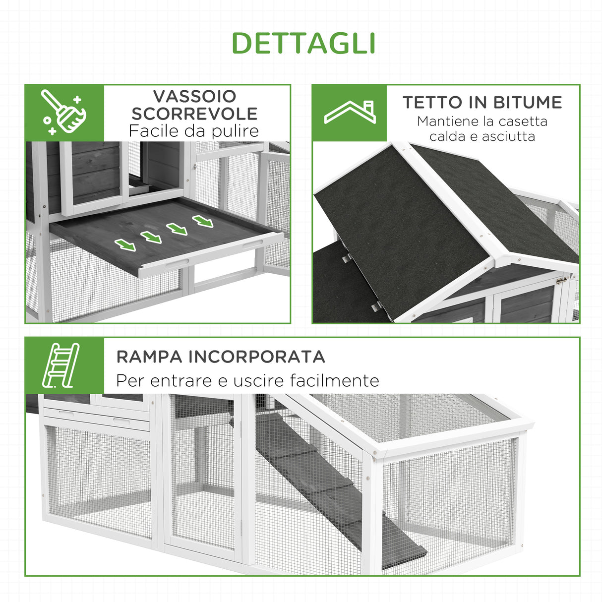easycomfort easycomfort gabbia per galline o anatre pollaio prefabbricato in legno con tetto impermeabile 178x95x100 cm grigio