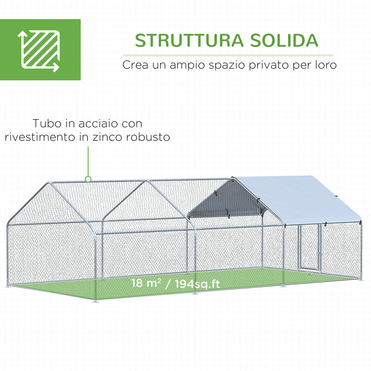 easycomfort easycomfort pollaio per galline da esterno in metallo con copertura in tessuto oxford 600x303 5x195 cm argento