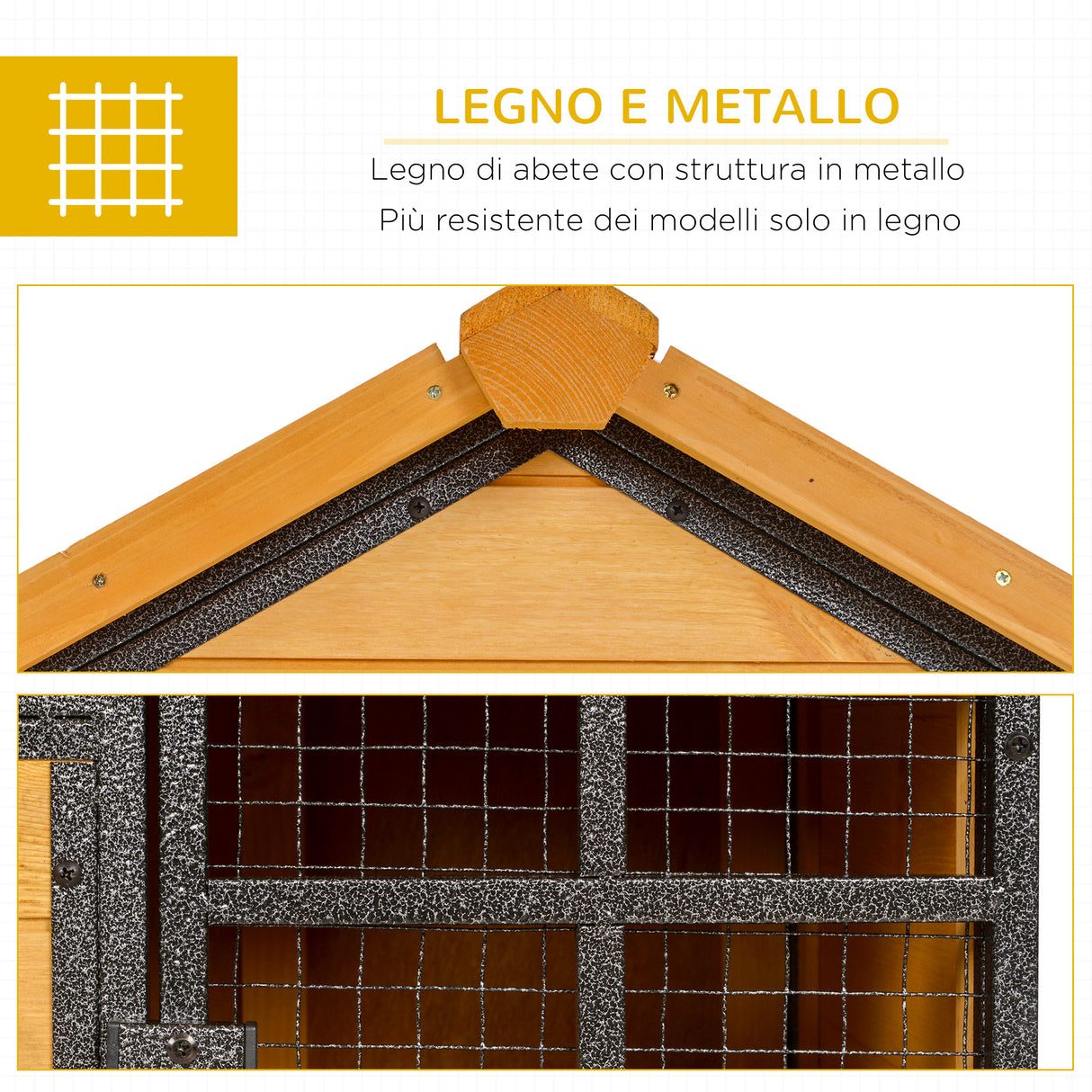 easycomfort easycomfort gabbia per conigli con casetta rampa e area aperta conigliera in legno e metallo giallo chiaro 122x63x92cm