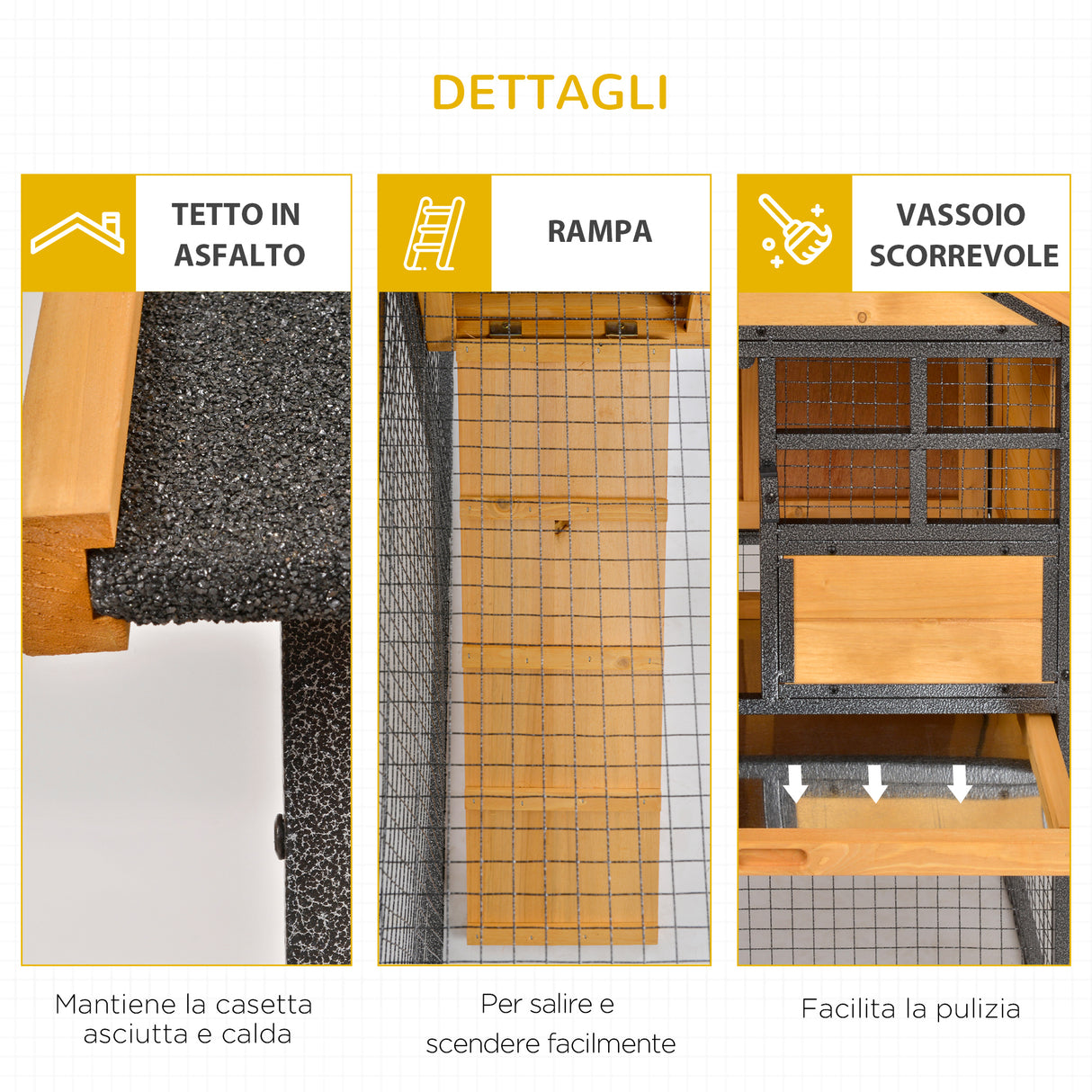 easycomfort easycomfort gabbia per conigli con casetta rampa e area aperta conigliera in legno e metallo giallo chiaro 122x63x92cm