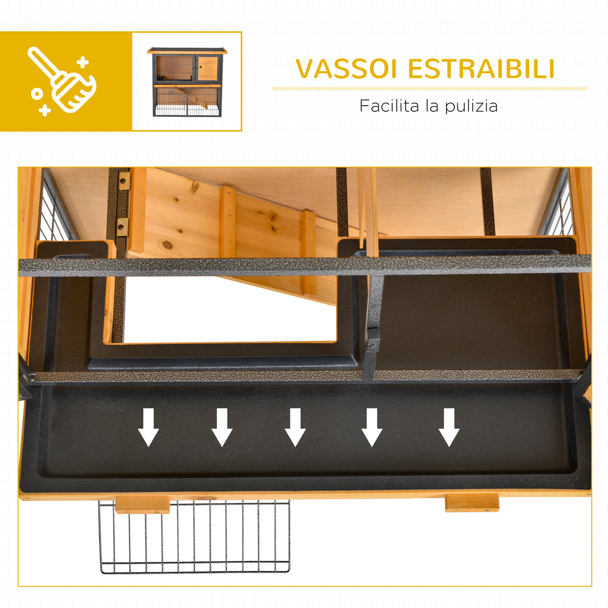 easycomfort easycomfort gabbia per conigli con rampa e area aperta conigliera in legno e metallo su 2 livelli giallo chiaro 89.5x45x81cm