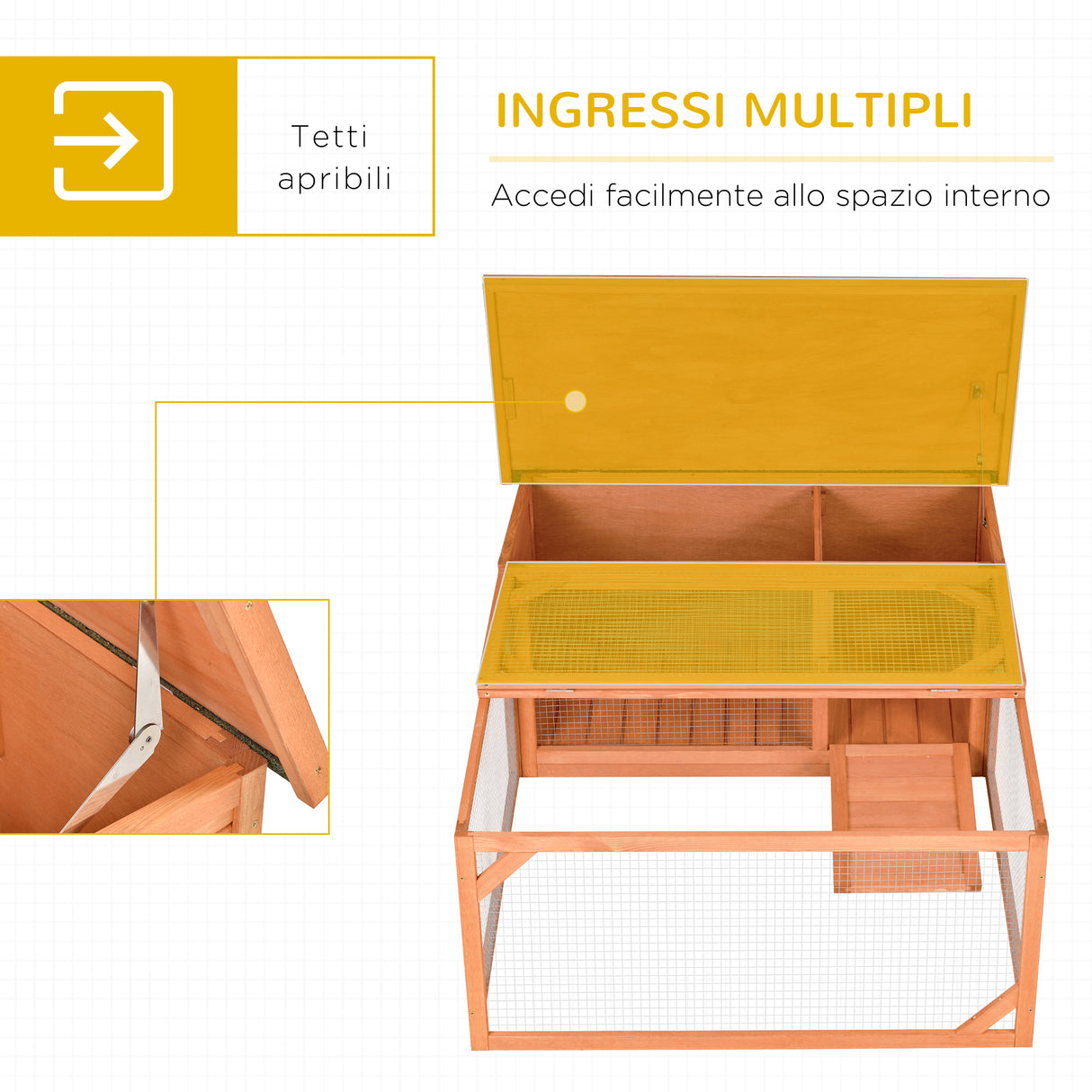 easycomfort easycomfort conigliera da esterno e interno in legno con casetta e area aperta recintata 125 5x100x49cm arancione