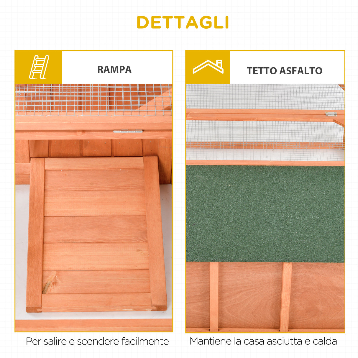 easycomfort easycomfort conigliera da esterno e interno in legno con casetta e area aperta recintata 125 5x100x49cm arancione