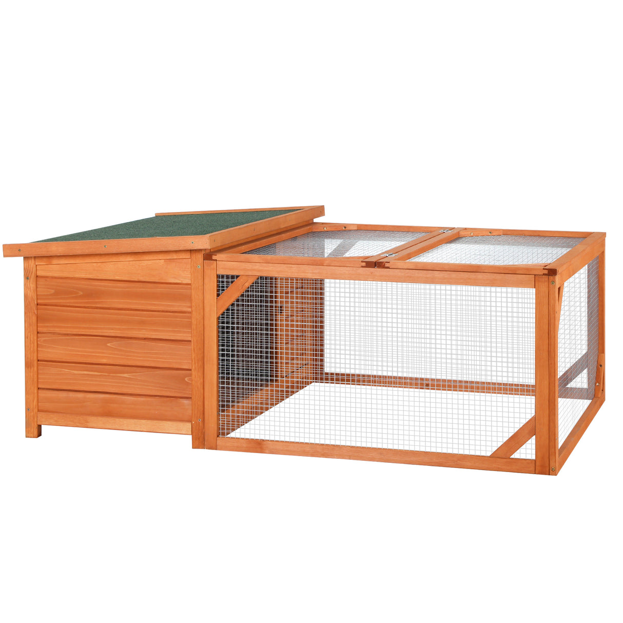 easycomfort easycomfort conigliera da esterno e interno in legno con casetta e area aperta recintata 125 5x100x49cm arancione