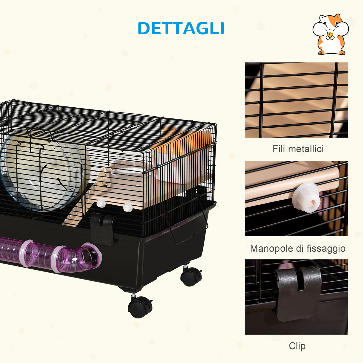 easycomfort easycomfort gabbia per criceti multilivello con casetta mangiatoia e abbeveratoio tunnel e ruota gabbietta per piccoli roditori con 4 rotelle nero