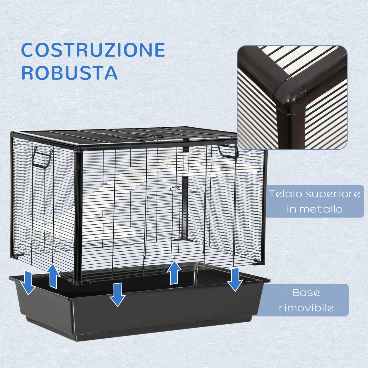 easycomfort easycomfort gabbia per porcellino dindia con maniglia serbatoio dacqua rampa e piatto 80x48x58cm nera