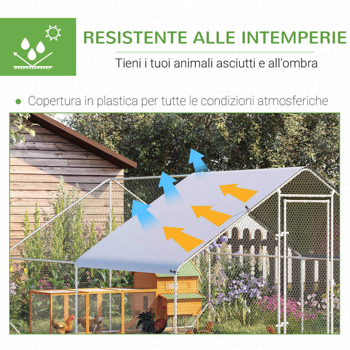easycomfort easycomfort pollaio da giardino con telaio zincato copertura impermeabile e rete esagonale 3x4x2m argento