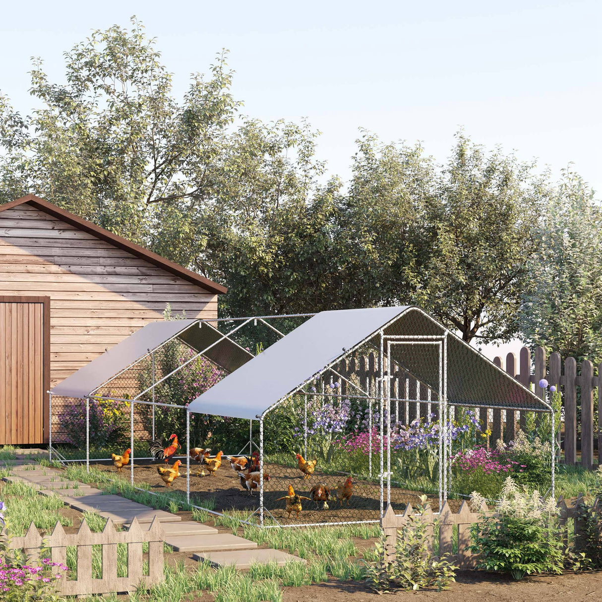 easycomfort easycomfort pollaio da giardino con telaio zincato copertura impermeabile e rete esagonale 3x8x2m argento