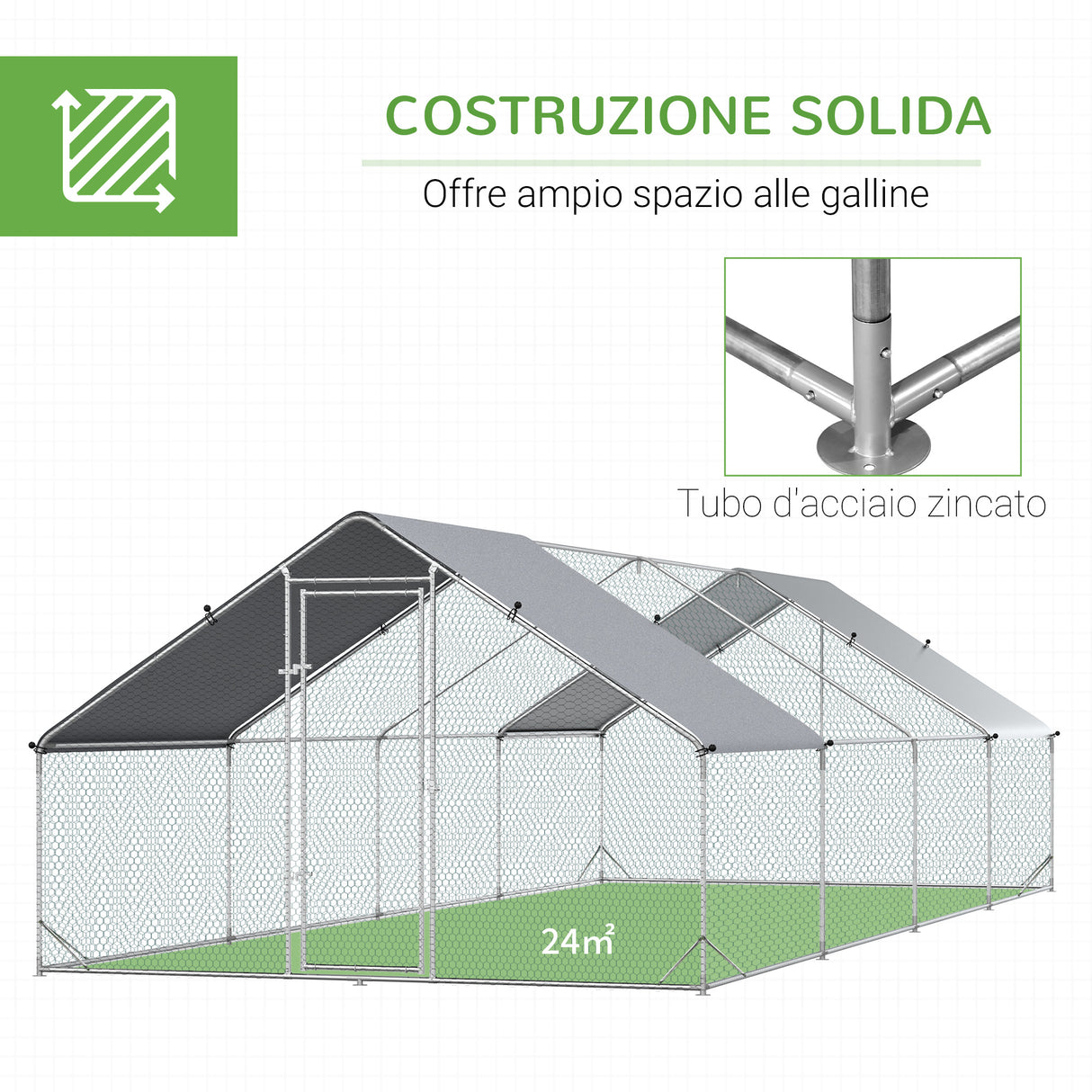 easycomfort easycomfort pollaio da giardino con telaio zincato copertura impermeabile e rete esagonale 3x8x2m argento