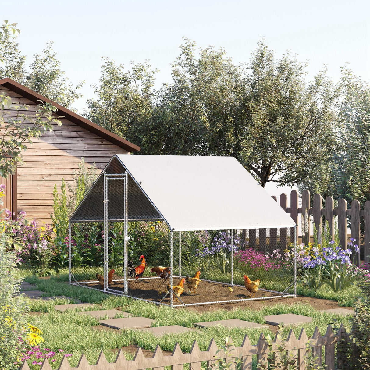 easycomfort easycomfort pollaio da giardino con telaio zincato copertura impermeabile e rete esagonale 3x2x2m argento